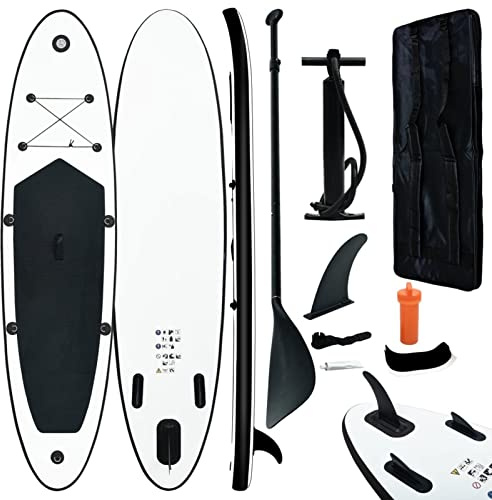 Gecheer Set Tavola,da SUP e Surf,Gonfiabile,Nero e Bianco,con Pompa a Mano e Kit di Riparazione,300x72x10 cm