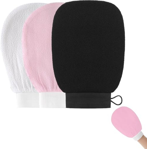 Lot de 3 gants exfoliants, gants exfoliants, gants de gommage corporels pour peaux mortes, gants de douche exfoliants, gants exfoliants double face, accessoires de douche pour femmes, hommes, filles