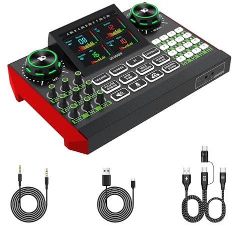 Tenlamp G9 Live Sound Card — Game audio mixer with built-in audio interface, compatible with smartphones and computers. Soundboard designed for live streaming and content creation.
