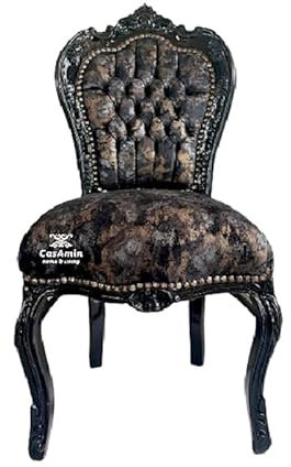 CasAmin Home & Living Akzentstuhl im französischen Louis-Stil, Esszimmerstuhl in Mitternachtsschwarz Samt, Retro Barock Rokoko-Stil Esszimmerstuhl in Braun Samt für Wohnkultur, Handgefertigt