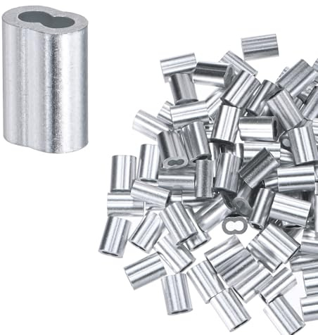 M METERXITY 100-Pack Aluminum Crimping Loop Sleeves, 3mm 1/8 Double Round Barrel Wire Rope Sleeves Cable Ferrule for Wire Rope/Cables Crimping Loop Sleeve