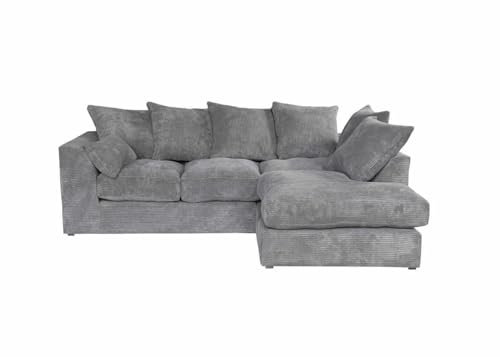 Meble Ares Stilvolles Rechtes Ecksofa DIVERS - 212 x 57 x 166 cm Modernes L-Sofa 3 sitzer zum Wohnzimmer, Praktischer L Couch mit losen Rückenkissen, Solider Rahmen, Cord – Grau