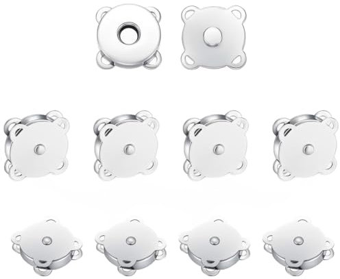 OUDQFCJ 10 Stück Magnetknöpfe Magnetverschluss Pflaumenförmige Magnetknopf Annähen Magnetische Knopf für Handarbeiten Basteln Kleidung Nähen Taschen Geldbörsen (14mm) (Silbern)