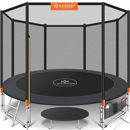 KESSER® Trampolín exterior Ø 244/305/366/427 cm, juego completo con red de seguridad, escalera, cubierta de borde y bolsillo lateral y accesorios de montaje, cama elástica para niños, cama elástica de
