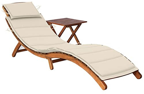 Gecheer Sedia a sdraio da giardino con tavolo e cuscino in legno di acacia, lettino reclinabile da giardino esterno, lettino da spiaggia relax per campeggio, balcone, piscina, tipo B