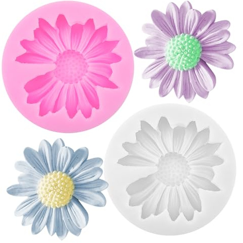 Silikonformar blommor, 2 stycken vaxformar för ljus gjutform blommor, silikonform ljus gjutform blomma stor, för tårtdekoration, krysantemumform, 3D-blomma ljusform