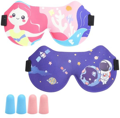 APOMOONS 2 stycken sovmask barn 3D sidosovglasögon med justerbart pannband för pojkar och flickor med 2 par öronproppar för resor, sidosovare, tupplur