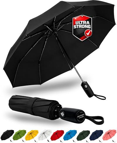 drytogo Ombrello pieghevole antivento I Ombrello pioggia leggero 390g I Ombrello piccolo Ø100 cm per viaggio e uso quotidiano I Umbrella con apertura e chiusura automatica I Per donna e uomo