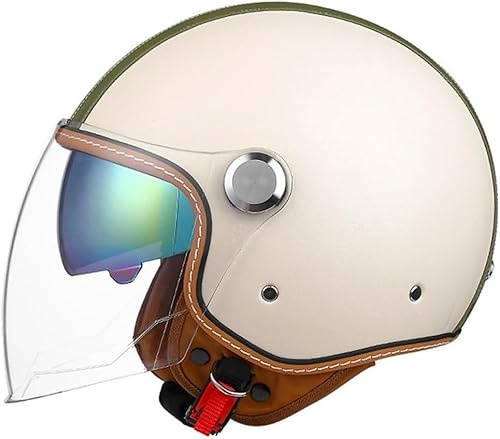 Motorcykelhjälm, skoterhjälm, retrohjälm, motorcykelhjälm med dubbla glasögon, avtagbart foder, ECE/DOT-godkänd hjälm halvskal för vuxna F, XXL = 62–64 cm