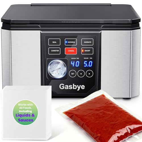Gasbye Chamber Vacuum Sealer â 5.3QT Large Chamber, Replaceable 11.5 Sealing Bar with Double Seal, Perfect for Meats, Soups, Sauces & Liquids, Includes 30 Pre-Cut Vacuum Bags, Stainless Steel