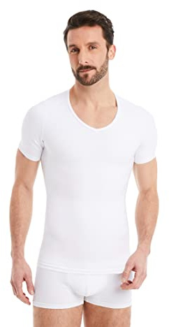 FINN Shapewear Maglietta a compressione da uomo – Canottiera modellante e body shaper per uomo – Maglietta a maniche corte in cotone per pancia più piatta e postura migliore, bianco, 7XL