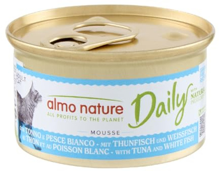 Almo Nature Daily - Cibo Umido per Gatti Adulti - Mousse - Tonno e Pesce Bianco - 85 g, Confezione da 24