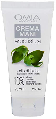 Omia, Crema Mani Erboristica Con Olio di Jojoba, Crema Mani Riparatrice Intensiva - Ideale per Pelle Molto Secca e Ruvide, Dona Elasticità e Morbidezza - Dermatologicamente Testato - 75 ml