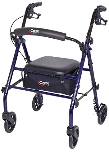 Carex Steel Rollator Walker with Seat and Wheels, Rolling Walker for Seniors, Supports 350lbs, For 5'0 to 5'8, Adult Rollator for Seniors, Padded Seat and Backrest for Elderly Assistance, Dark Blue