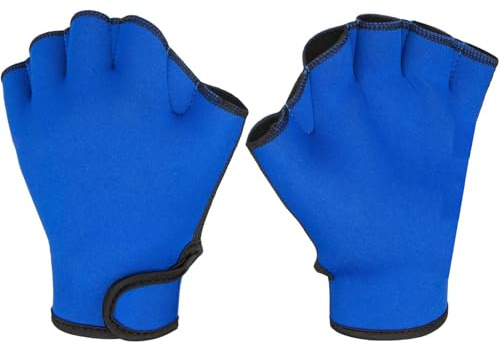 1 Pair Swimming Gloves Aquatic Swim Training Gloves Neoprene Webbed Gloves Fitness Water Resistance Glove for Men Women Children Unisex (Blue, Large)
