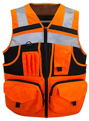 SUXIBIP 10 Pockets Safety Vest for Men and Women, High Visibility vest with 3M Reflective Strips, Oxford Fabric, Hi-vis Orange, XXL