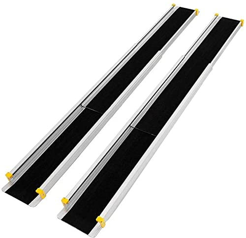 RELAX4LIFE Rampes d'Accès pour Fauteuil Roulant, Double, Mobile, Télescopique, Rigide, avec Revêtement Antidérapant et Rebords. Longueur de 121 à 213CM pour Hauteur Maxi (ERP) 19,5CM