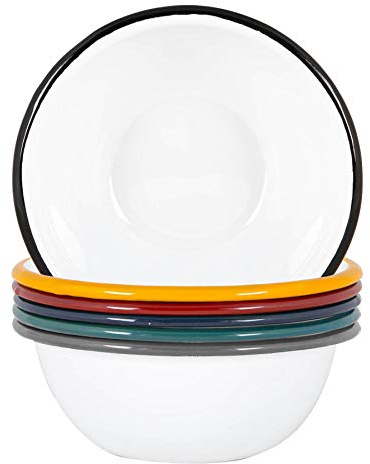 Argon Tableware Coloured Pasta Bowls - 16cm - Pack of 6 - Multicoloured Metal Enamel Cereal Lightweight Camping Serving Bowls for Snacks, Pasta, Cereal, Salad