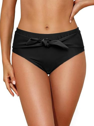 NLAND Bas de Maillot de Bain Femme Taille Haute Culotte de Bain Amincissant Gainant Ventre Plat Couleur Unie Bas de Bikini à Volants