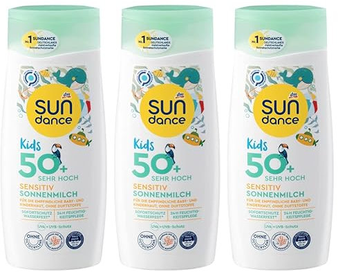 SUNDANCE Sonnenschutz Sonnenmilch Kids sensitiv, LSF 50+, 3er-Pack (3 x 200 ml), 600 ml