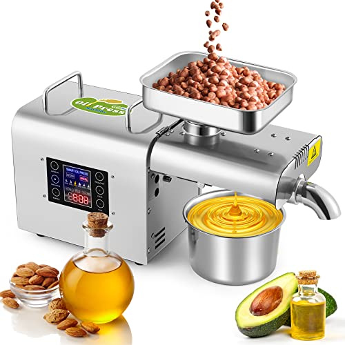 Luzrise 1500W Oil Press Machine Organic Oil Maker Auto Oil Extractor Expeller (LCD Touch Screen, Cold& Hot Press, Intelligent Control, 6 Levels of Temp, 16.5LBS/H for Coconut, Avocado, Black Seed)