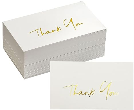 Winoo Design Gold Mini Thank You Cards Small Business - 100 PK - Flat Card No Fold, 2 x 3.5 Inches Thank You for Your Order for Your Support Cards for Wedding Off White Color