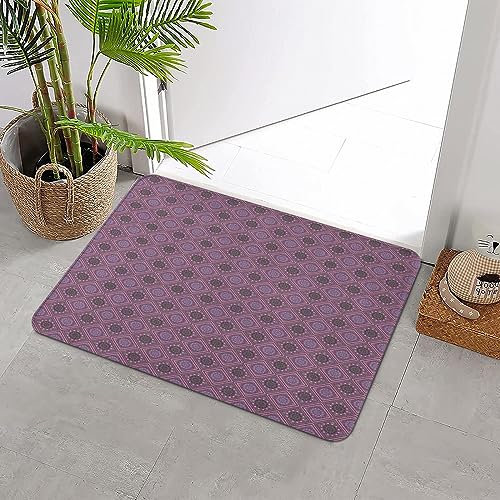 Badteppich rutschfeste,Geometrische Violett-Ton-Quadrate, Kreise und Rauten, Blasse Aubergine, Blasses Rosa,Wasserabsorbierend Badematte maschinenwaschbar Badvorleger für Dusche,Badewanne,40x60cm