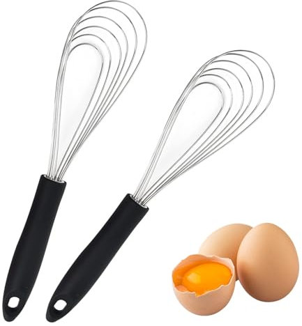 RUCUDIM Schwarz Silikon Schneebesen Set Edelstahl 27.7cm 2 Stück Schneebesen Kitchen Whisk Rührbesen Küchen Schneebesen Für Mischen, Rühren Von Teig, Eiern, Aufschäumen, Schlagen, Esszimmer