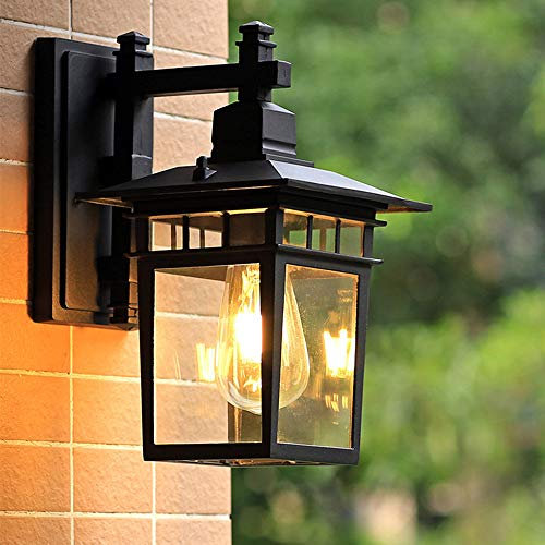 Mengjay Draussen Schwarz Wandleuchte Aussen Wandlampe wasserdichte IP44 Retro E27 Terrassenlampe Aluminium und Glasschirm Außenlampe für Garten Balkon Flur Haus Eingan (C)