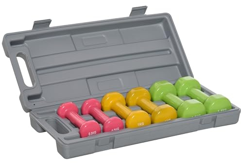 HOMCOM 6kg Dumbbell Set with Suitcase, Fitness Weights Dumbbells Set for Women Home Gym Workout, Red, Yellow, Green