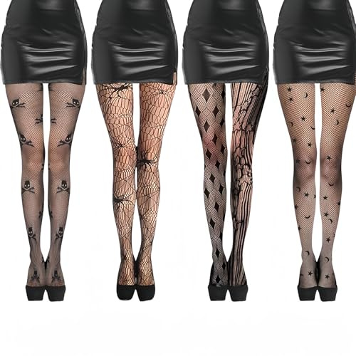 4 par nätstrumpbyxor svart halloween spindlar strumpbyxor dam nätstrumpbyxor mörkt alternativ ormnätstrumpbyxor vintage halloween kostym tillbehör dag festival karneval strumpor, svart, 40 Tall