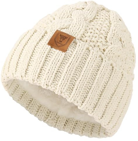 OZERO Damen Mütze Beanie Wintermützen: Schwarz Warme Strickmütze Wollmützen Bommelmütze Winterhaube