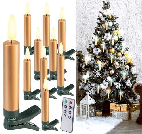 10 bougies LED télécommandées effet flamme pour sapin de Noël - coloris doré [Lunartec]