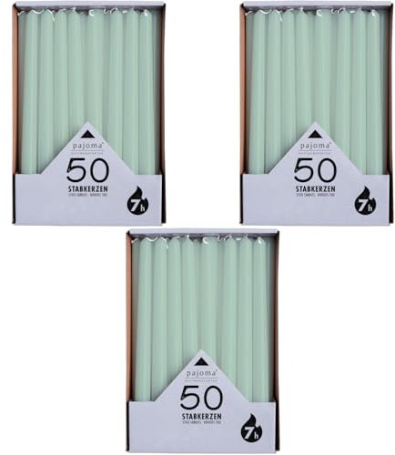 pajoma® Candele a stelo verde giada, 3 x 50 pezzi, altezza 25 cm, durata circa 7 ore, senza profumo, versatili per candelabri, decorazioni e occasioni festive