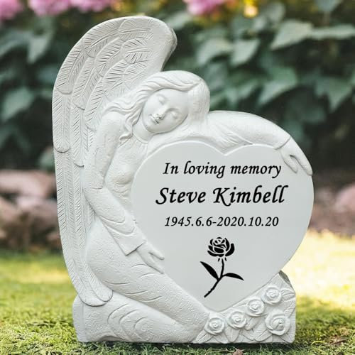 Personalized Memoiral Grave Angel Stones Engraved with Any Message for Cemetery - Custom Remembrance Stones Grave Markers Plaques Cemetery Headstones for Someone Lost
