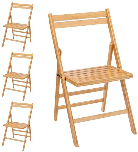 Spetebo Lot de 4 chaises pliantes en bambou naturel - Charge maximale : 120 kg - Chaise de cuisine pliable en bois FSC - Chaise classique pour un usage domestique