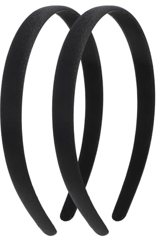 LXUEJIE 2 Pcs Black Satin Headbands for Women, 0.6 Inch Wide Head Band Non-Slip Plain Hair Bands Elastic Hoops for Women Holiday Cosplay Costumes Gifts DIY Crafts