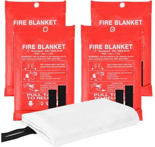 Fegtrtyoa 4 Piece Emergency Fire Blanket for Home Extinguishing Blanket White Fire Blankets for Home, Kitchen School Office, Car, and Grill