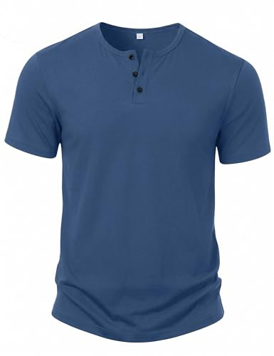 iClosam T-Shirt Homme Manche Courte Col Tunisien Henley, Coton Stretch Coupe Ajustée, Basic Casual Été Quotidien et Sorties Urbain