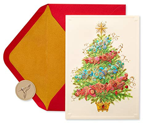 Papyrus Boxed Christmas Cards with Envelopes, Peace and Happiness, Christmas Tree (12-Count)