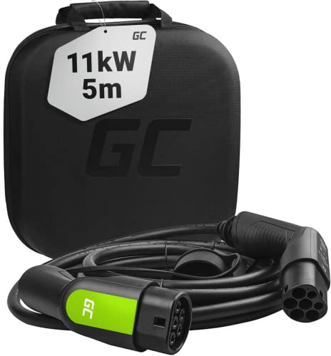 Green Cell GC Type 2 Câble de Charge EV Voiture Électrique PHEV | 11kW | 16A | 5 Mètre | Type 2 de Type 2 | Triphasé | Compatible avec Model 3/S/X/Y, e-208, 500e, Megane E-Tech, Zoe, i3, ID.3, EV6
