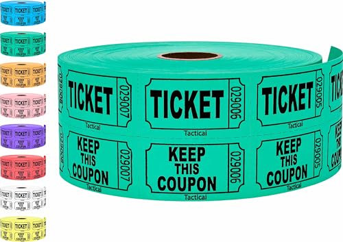 1 000 Tacticai Green Raffle biljetter (8 färger tillgängliga), dubbelrulle, 5 cm x 5 cm biljett för evenemang, entré, klassbelöning, insamling och priser