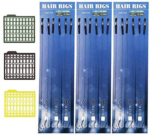OTOTEC Ensemble de 21 pièces d'accessoires de pêche à la carpe 18 montages cheveux de pêche à la carpe avec 3 arrêts d'appât bouillettes extenseur de cheveux hameçons barbelés taille 6?8?10?