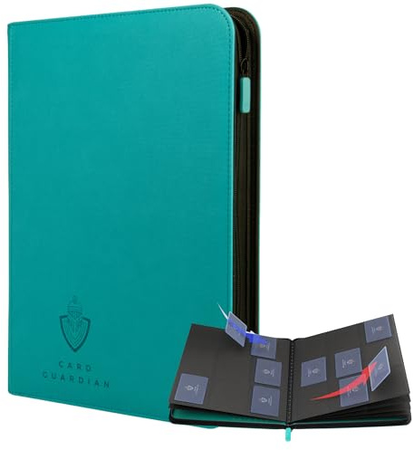 Card Guardian 9 Pocket Card Binder with Zipper – Holds 360 Cards, Side Loading Trading Card Binder for TCG & Football, Premium Card Collection (Teal)