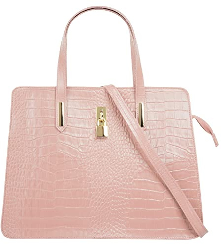 Cluty Handtasche Echt Leder Damen Made in Italy, Smartphonefach, Kroko-Design, elegante Umhängetasche, Damentasche mit Reißverschluss, Schultertasche 021321