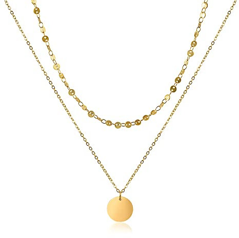 GD GOOD.designs Mehrreihige Kette für Damen mit Plättchen Gold - wasserfeste Coin Halskette zweireihig 18K vergoldet I Layered Plättchenkette aus Edelstahl
