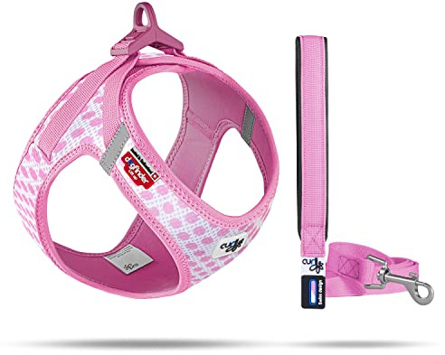 Vest Harness curli Clasp Air-Mesh Pink-Circles 2XS & Leash M
