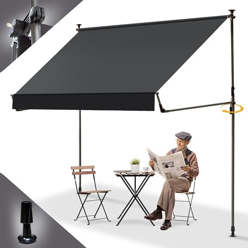 BelleMax Klemmmarkise Markise Balkon ohne Bohren, 300 cm x (125 + 25 cm) Anthrazit, Balkonmarkise mit Handkurbel, Faltbarem Seitenarm, UV-Schutz, Wasserdicht und Höhenverstellbar