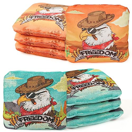 EunHo Cornhole Bags Regulation Dual Sided Set of 8, Non-Dusty Cornhole Bean Bags Slick & Sticky Side Bags with Carry Bag