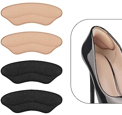 Heel Pads for Shoes that are Too Big - 4 Pairs Foamed Cotton Heel Cushions for Pain Relief & Tighter Fit - Heel Grips for Men Women's Shoes (Pale Apricot+Black)